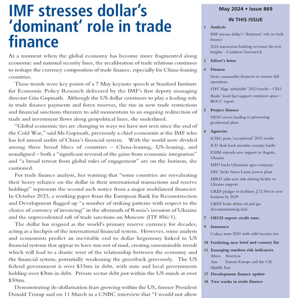 IMF stresses dollar's 'dominent' role in trade finance